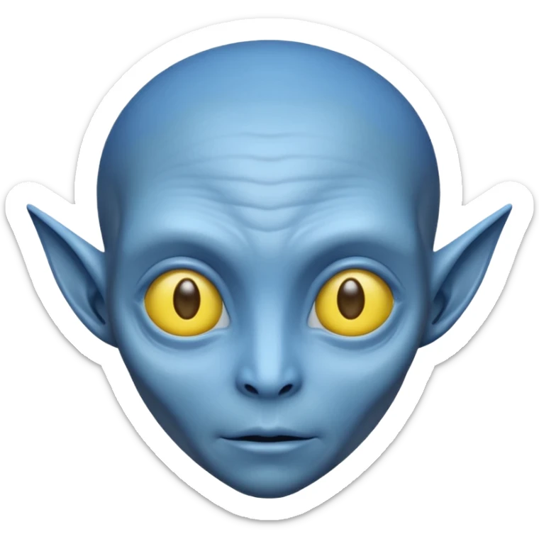 I want an alien with blue color and middle section of the forehead should be yellow sticker