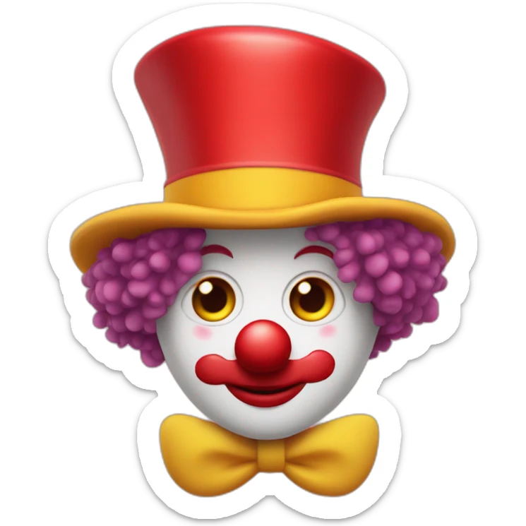 un clown au nez rouge avec des cheveux jaune bouclés et un haut chapeau fin  sticker