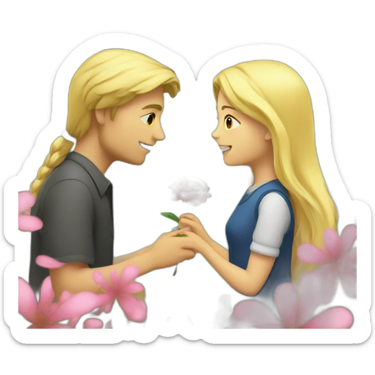 A blonde girl gives a flower to a man  sticker