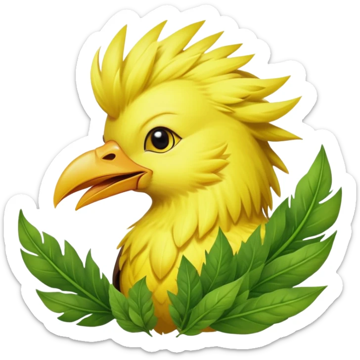 Chocobo eating gysahl greens, yellow bird munching on green leaves sticker