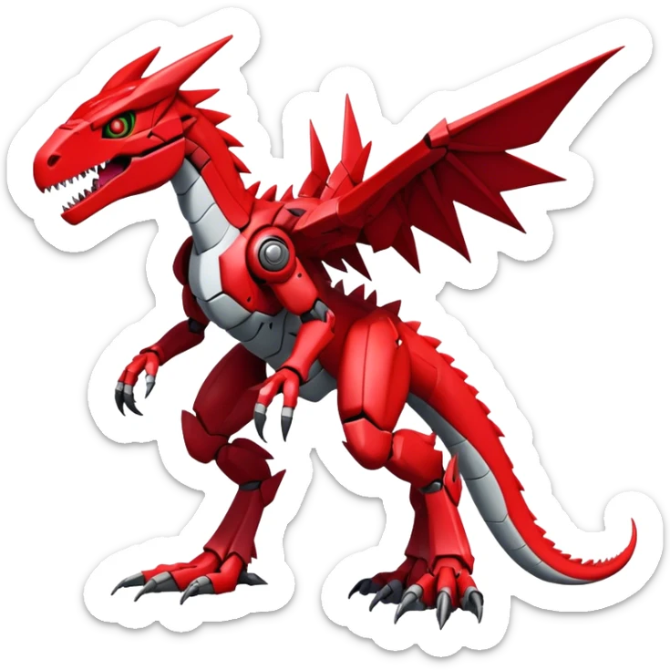  Cool Edgy Futuristic Red Digimon-Fakemon-Guilmon-Velociraptor-Dragon-Mecha full body sticker