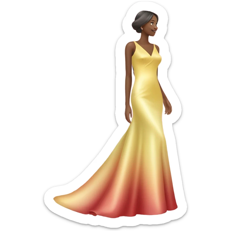 Realistic isolated long slim pastel color:#EEEE00 formal party satin dress with gradient shiny sparkling to color:#990000 sticker