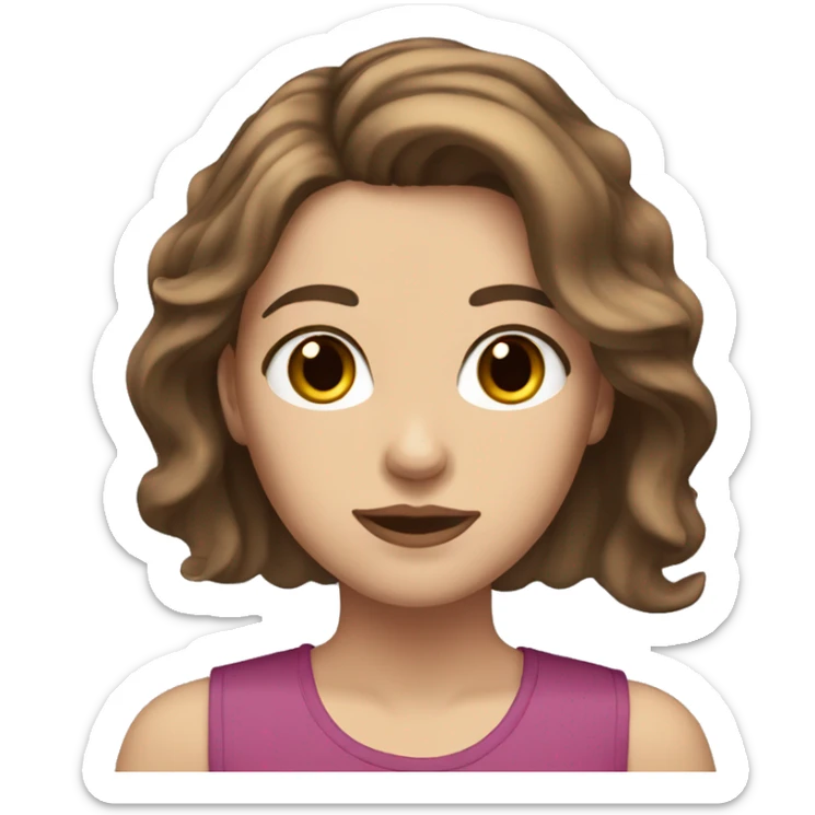 a white girl with shoulder length brown hair, brown eyes, small rosy lips sticker