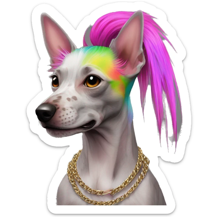 Punk Chinese crested dog neon rainbow hair gold chain punk piercings tattoos punk ear piercings sticker