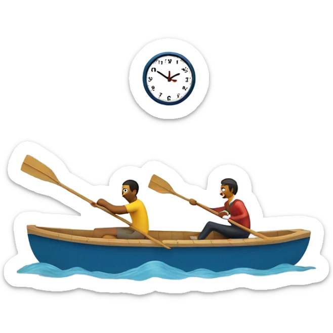 Two people rowing a boat. One person is big Ben the clock. The other person is a hot dog. ￼ sticker