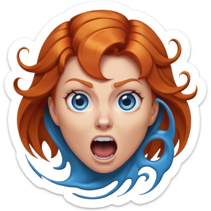 screaming female ginger hair blue eyes centre of face turning in to a black swirl sticker