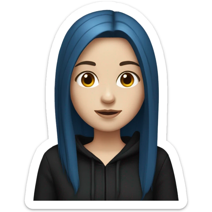 white girl with long straight dark blue hair wearing black hoodie sticker