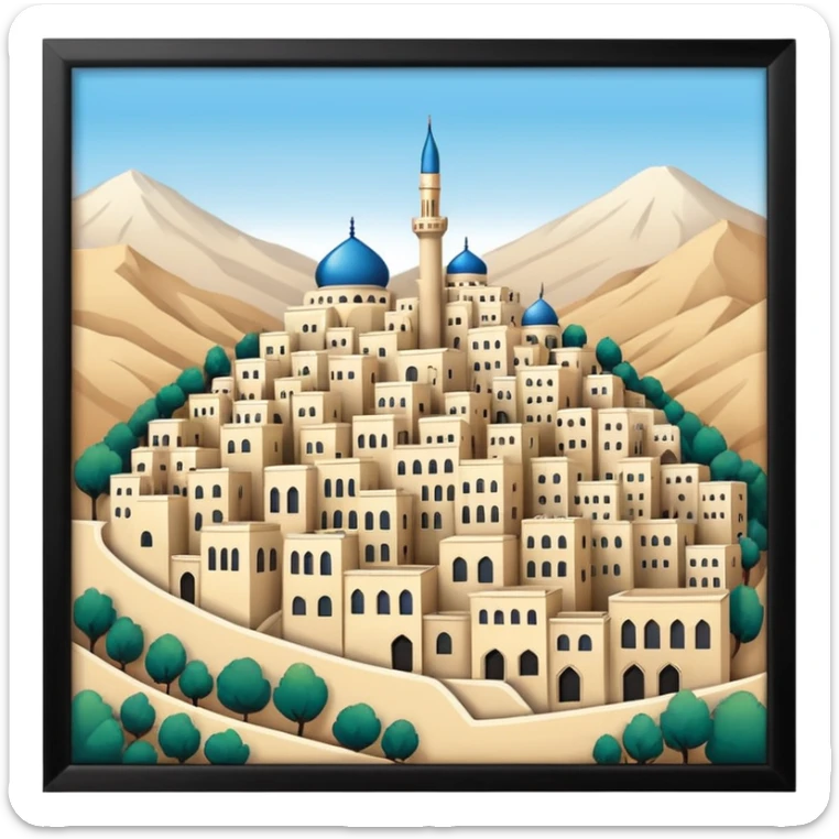 little city and many, small, ordinary, simple, home, Iranian-style, 1980  sticker
