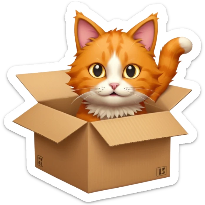 The cat jumps into the box. The head of the cat faces the box, the viewer sees the back of the cat sticker