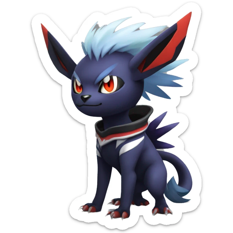 Cool Anthro Dark Absol-Noivern-Quilava-Litten-Pokémon with edgy stripes hoodie spiked collar punk Full Body sticker