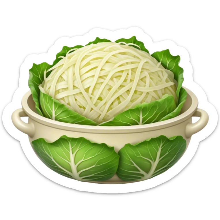 Cinematic Realistic Sauerkraut Dish Emoji, depicted as a tangy, fermented cabbage dish rendered with vibrant textures and natural, appetizing lighting. sticker