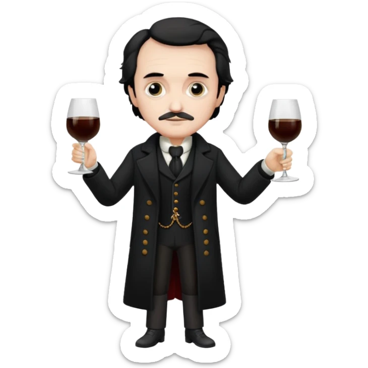 edgar allan poe at christmas full body holding a glass of amantillado sticker