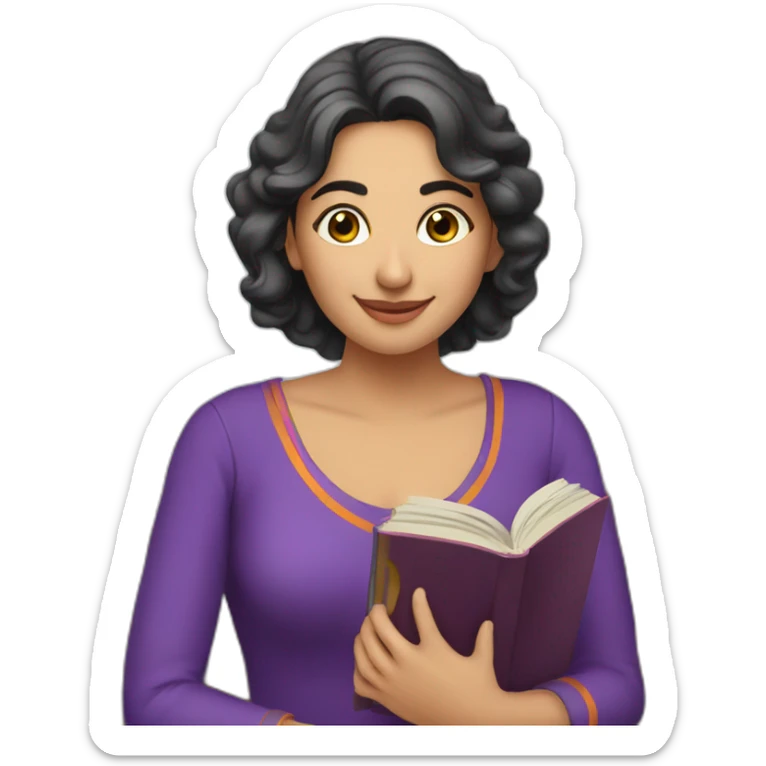 Armenian women with the purple clothes reading book and looking at camera and smiling  sticker