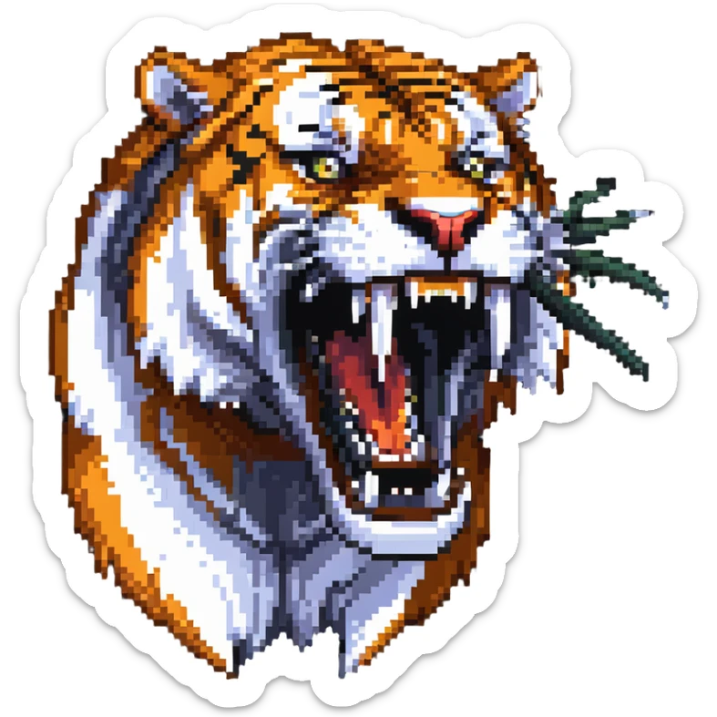 saber-toothed tiger with impossibly long fangs that are twice the length of its head, absurdly exaggerated canine teeth sticker