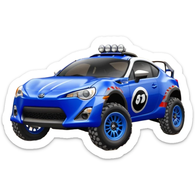2013 scion fr-s ultramarine off road 4wd monster Baja dessert racer number 86 with large silver wheels  sticker