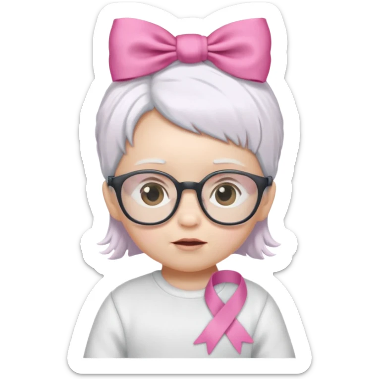 white haired little baby with glassess and ribbon on hair sticker