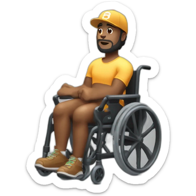big-bellied, muscular black man with beard and ball cap in a wheelchair sticker