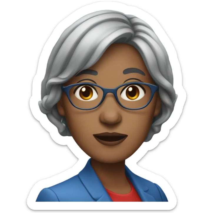 Grey long hair with blue streak and red tipped bangs on a lady in her late 40s sticker