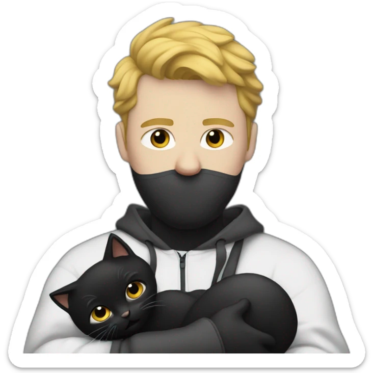 white man in tracksuit holdin black cat like a baby in arms sticker