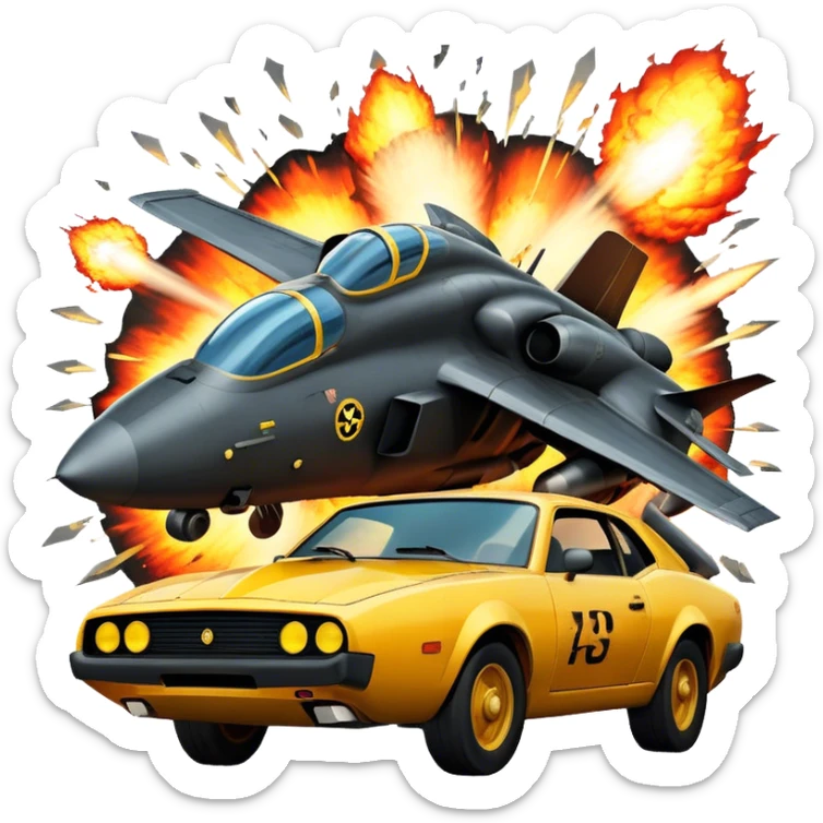 Icon for Action Movies: A photorealistic, vibrant collage in the style of a movie poster, featuring intense action scenes—explosions, high-speed chases, and dramatic close-ups of characters in combat. The design should capture the adrenaline-pumping energy of action films. Transparent background. sticker