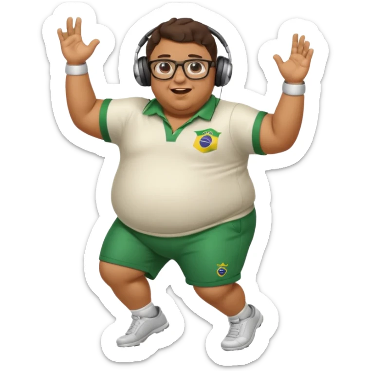 make an guy called pedro who is dancing with a football and playing brazzilian phonk and hee has glasses and is obese sticker