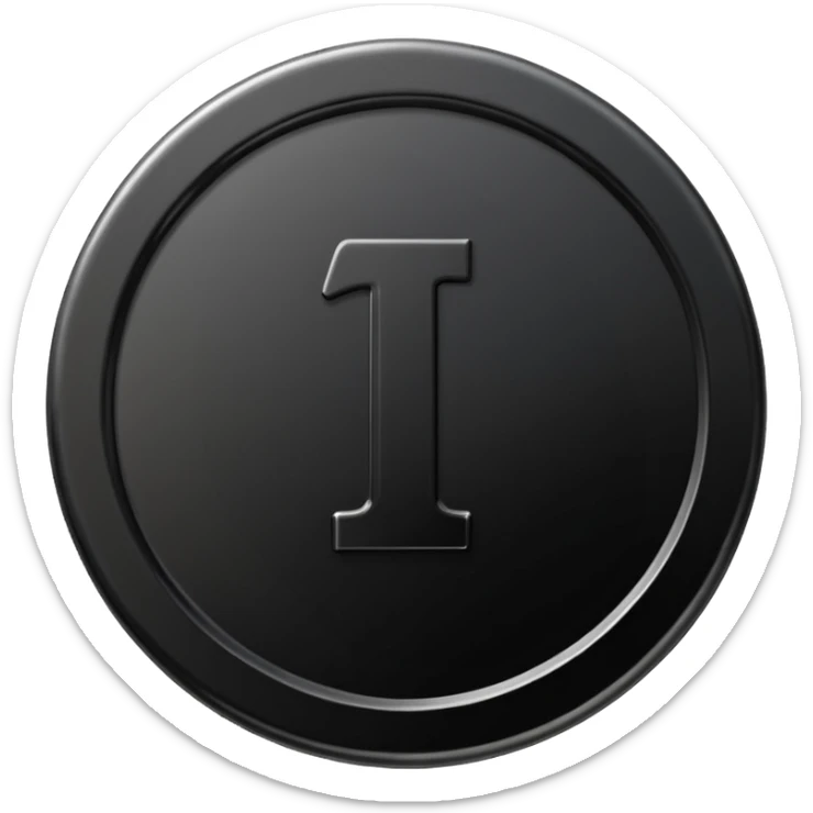 Emoji icon of a black coin with engraved number 1, minimalist style, isolated sticker