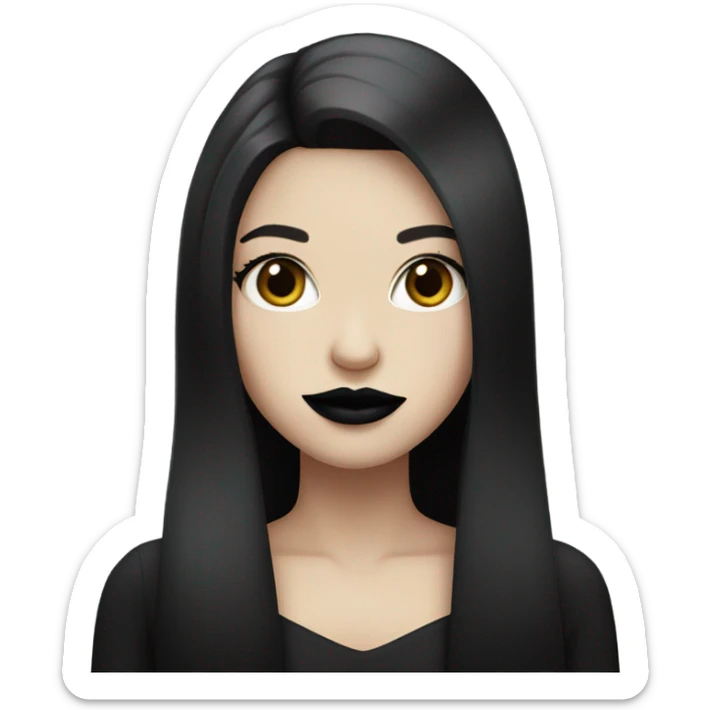 Pale girl with long black hair and black lipstcik sticker