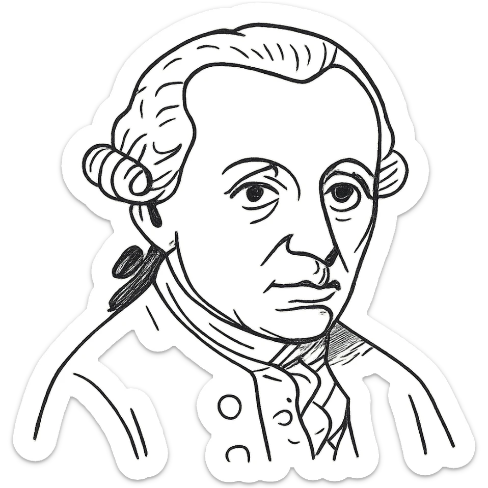 a hand drawn black outline portrait of Immanuel Kant with similar size eyes based a famous painting of him sticker