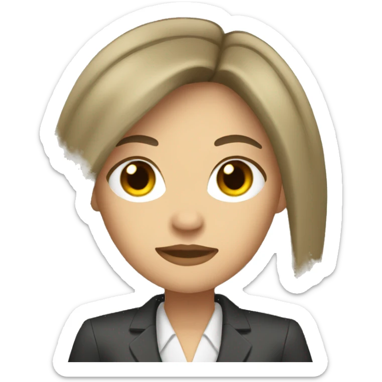Female defense attorney with long black hair with brown suit sticker