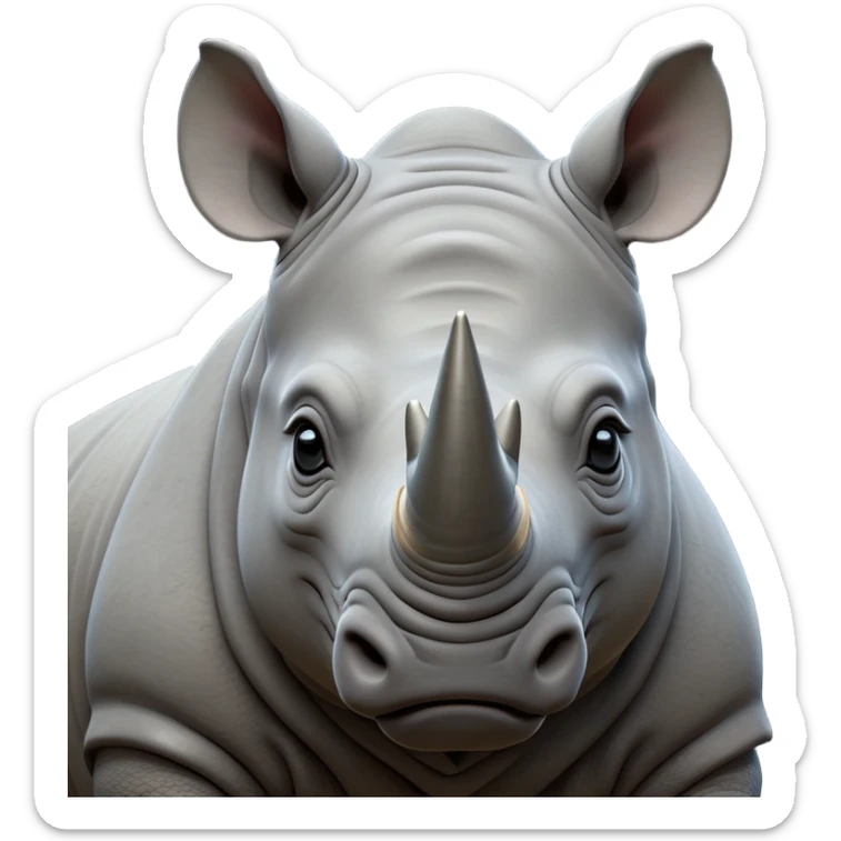 cinematic-noble-rhinoceros-portrait-emoji,-poised,-with-a-massive,-powerful-build-and-a-thick,-hide-of-slate-gray,-deep-set-soulful-piercing-eyes,-simplified-yet-sharp-and-sophisticated-features,-highly-detailed, with large black eyes, szoomed out showing houlders sticker