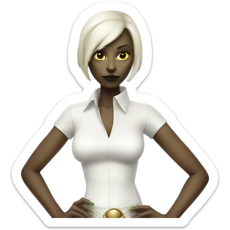 reptilian alien woman in white leather mini skirt, full figure sticker