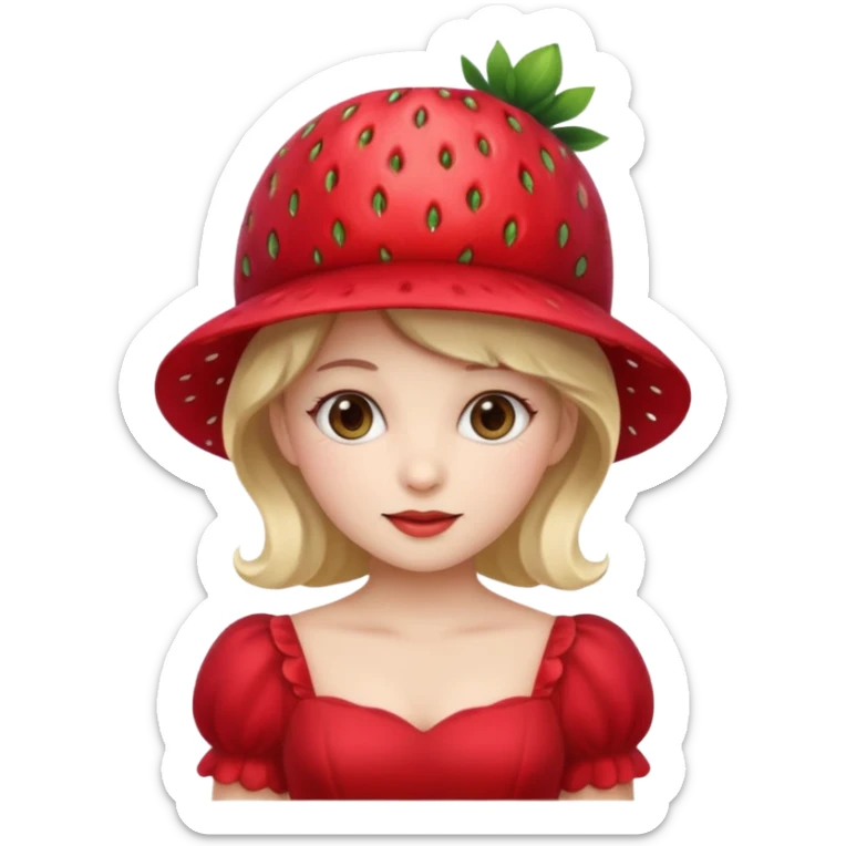 Strawberry shortcake human girl full body and legs with a strawberry hat on her head and dress without a cake sticker