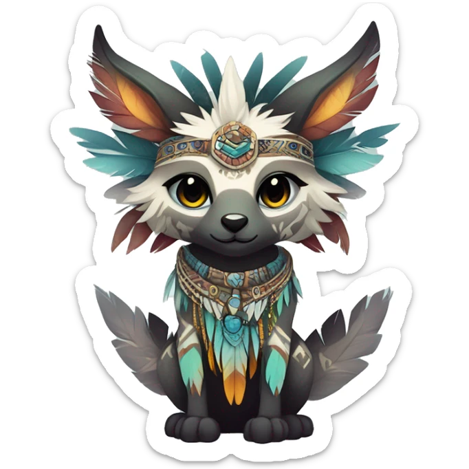 cute edgy ethereal shy epic tribal fantasy animal fursona Fionbri creature by griffsnuff & LiLaiRa & Falvie with exotic colors with intricate patterns and feathers and headdress and necklace full body sticker
