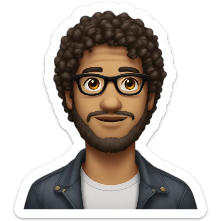Egyptian men + 23 years old + medium curly hair + light beard + brown eyes + chubby + wayfarer black glasses sticker