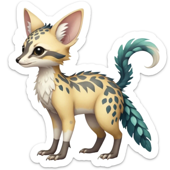 Feral Rare Fantasy cute realistic pastel tropical Vernid-Trico-species by LiLaiRa, random markings, tufted tail, tufted ears, full body sticker