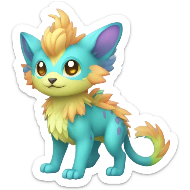 Cute cool colorful fantasy animal hybrid Fakemon full body sticker