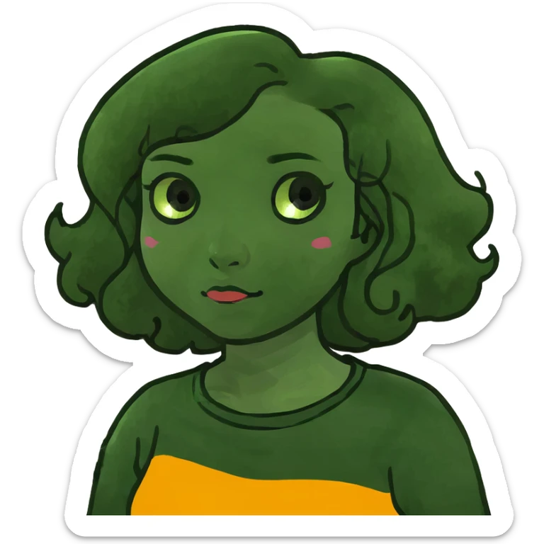 Girl shrugging with a straight face and curly hair  sticker