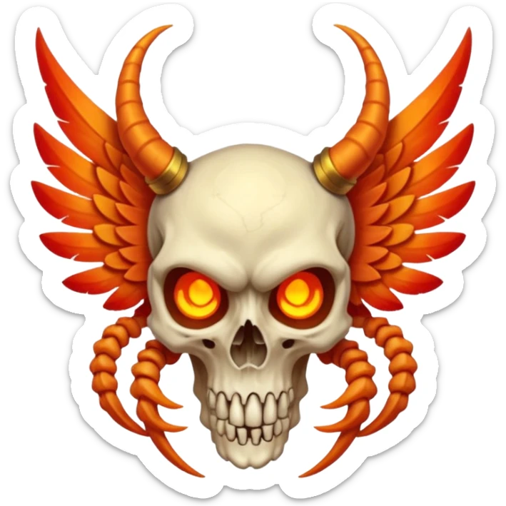 Skeletal skull-faced feathery fiery winged horned Pokémon-Fakémon-hybrid-fusion-creature  sticker