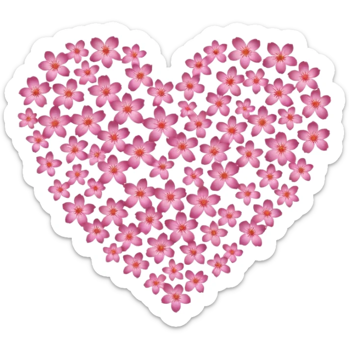 shape of a heart made of tiny glittering pink sakura flowers sticker