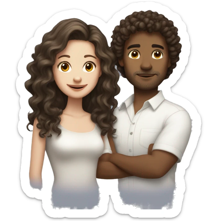 A white brunette girlfriend atraight hair and a slightly darker boyfriend with curly brown hair  sticker