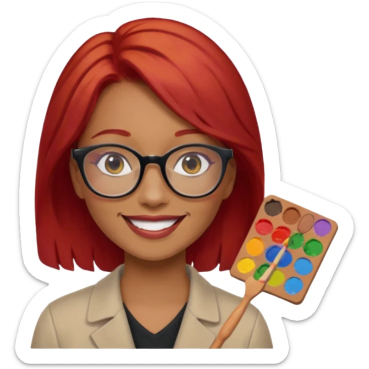 Painting Hold. Women painting smilling   Cheveux roux lunette sticker