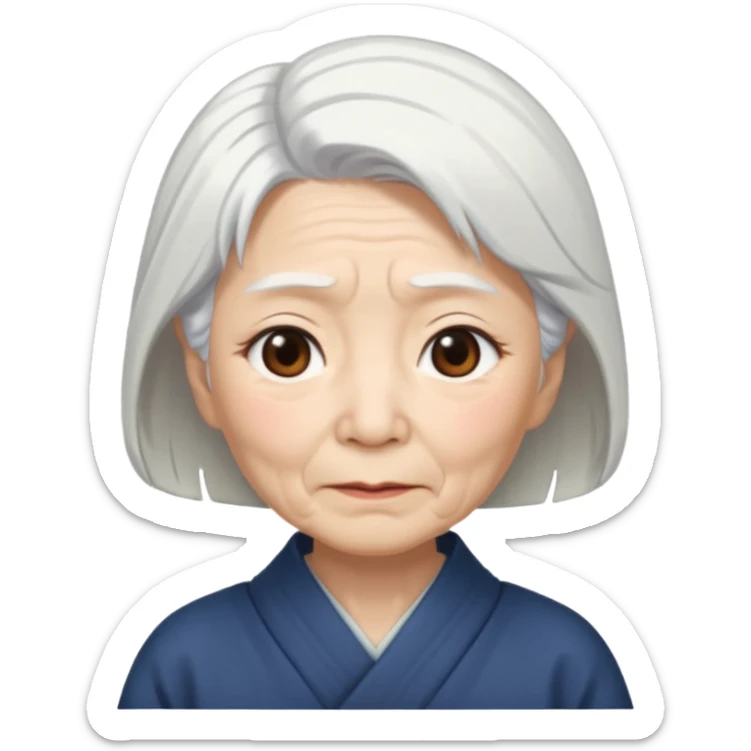 japanese culture old woman with white hair and wrinkles sticker