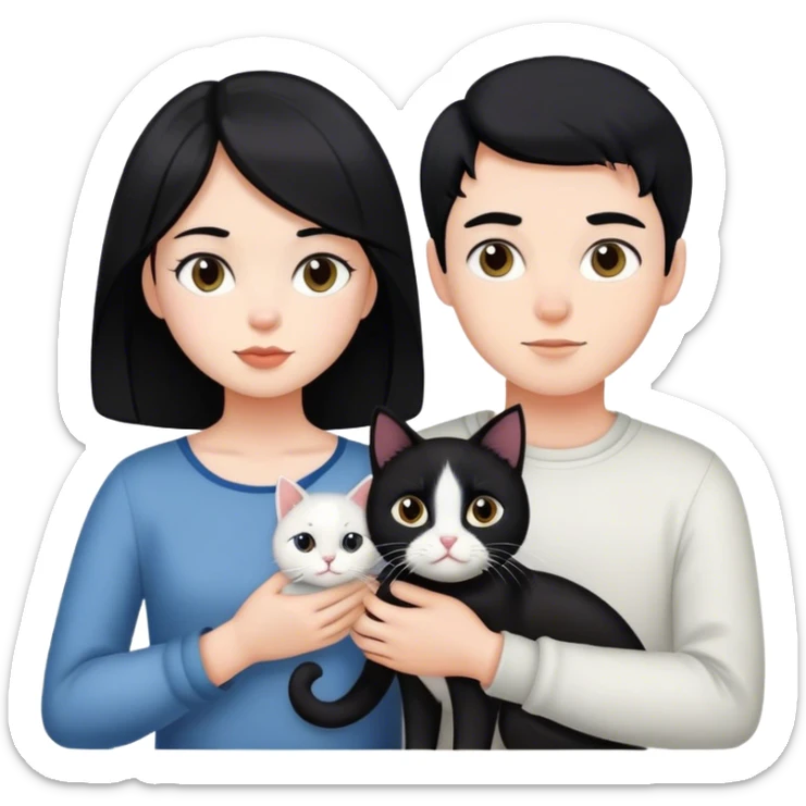 girl and boy with black hair and black and white cat sticker