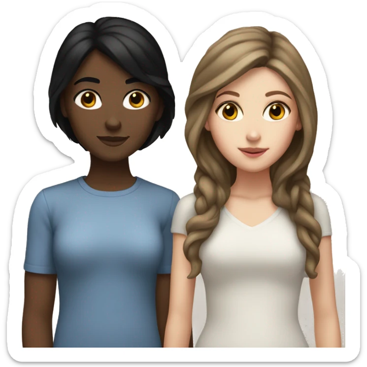 A white girl with black hair kissing a white girl with brown hair sticker