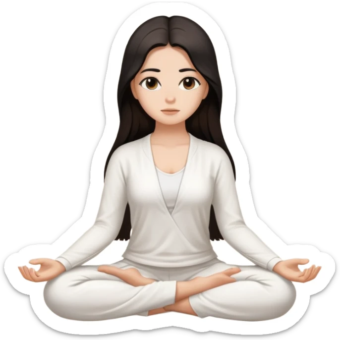brown to white girl with super long brown to black hair meditating with white clothes sticker