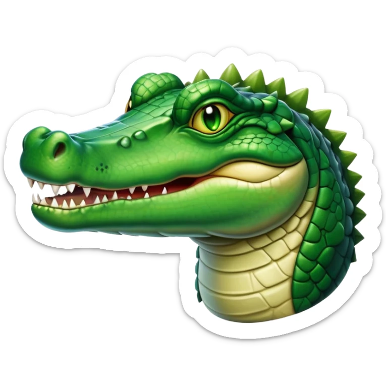 cinematic-noble-crocodile-portrait-emoji,-poised-and-regal,-with-a-powerful,-elongated-build-and-a-rugged,-scaly-emerald-green-hide,-piercing-cold-eyes,-simplified-yet-sharp-and-sophisticated-features,-highly-detailed,-glowing sticker