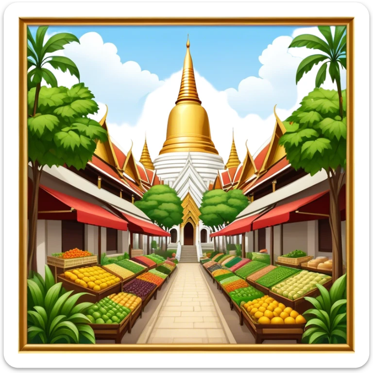 ​Cinematic Realistic Nakhon Pathom, Thailand, depicted as a historic cityscape dominated by the iconic Phra Pathom Chedi, surrounded by lush gardens, bustling local markets, and traditional Thai architecture, bathed in warm golden light and rendered with rich textures that capture its cultural and historical significance, sticker