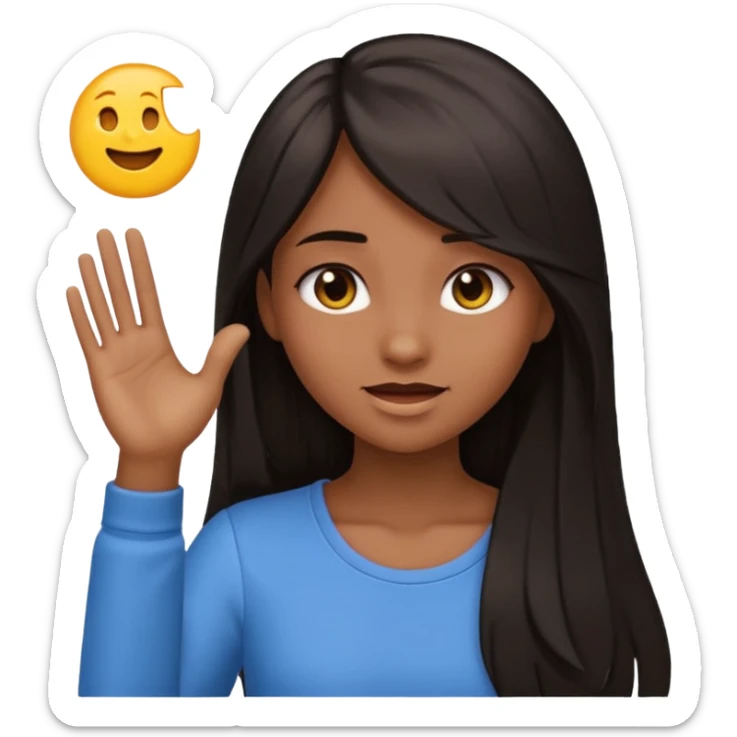 Animated girl dark long hair emoji tapping right side of the head with her hand with duh facial expression  sticker