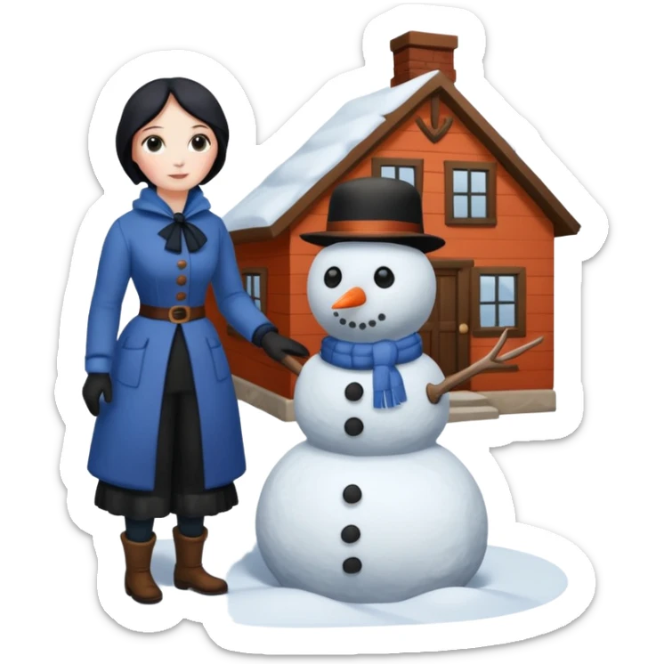Virginia Poe and Maria Clemm 1800's full body building a snowman sticker