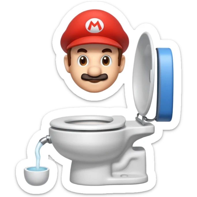 Mario's neck and head only sticking out of the middle of the bowl of a white toilet sticker